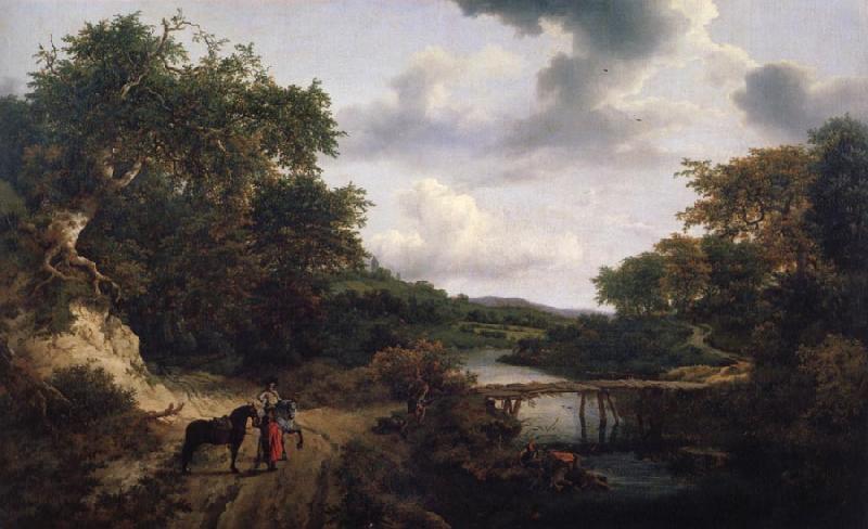 Jacob van Ruisdael Landscape with a footbridge oil painting image